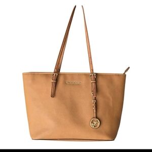 MICHAEL KORS Jet Set Tote Bag  Saffiano Leather Brown Tan 16x10 Large